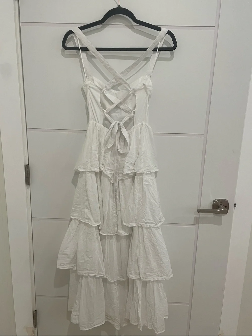 Abercrombie and Fitch Lace Up Tiered White Maxi Dress XSP